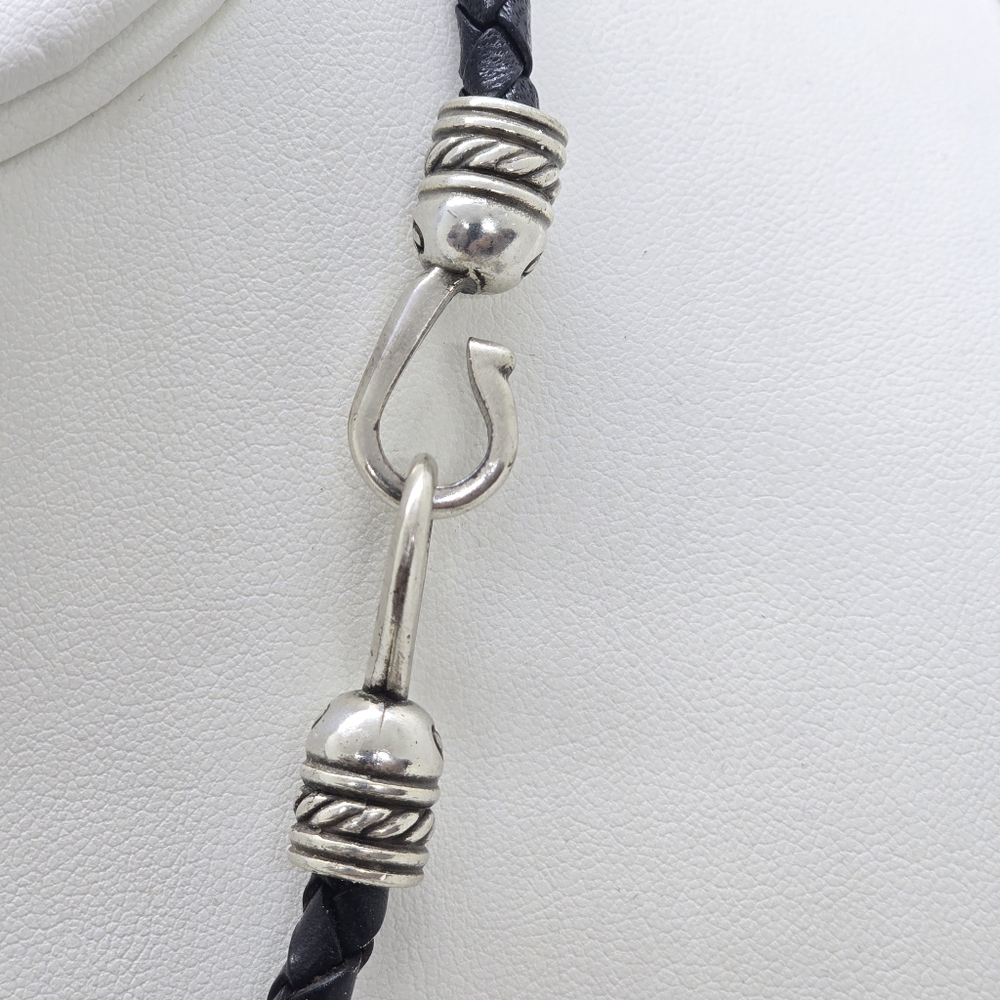 Brighton Braided Leather Necklace With Rectangular floral pendant - Picture 4 of 5